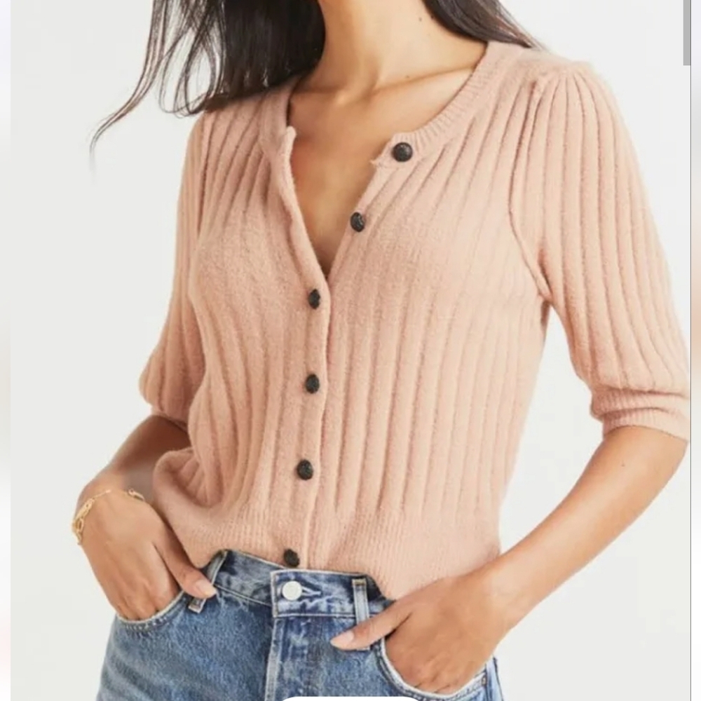 Free People Sloane Cardigan - Pink Ribbed Knit Design